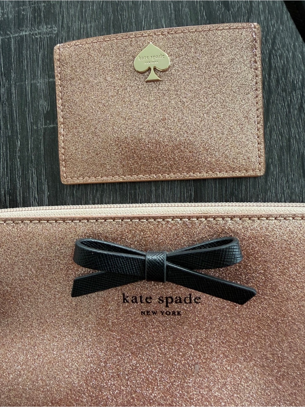 Kate Spade 2-PIECE SET Mavis Street Rose Gold Glitter Crossbody & Card Wallet ♠️ - Picture 10 of 12